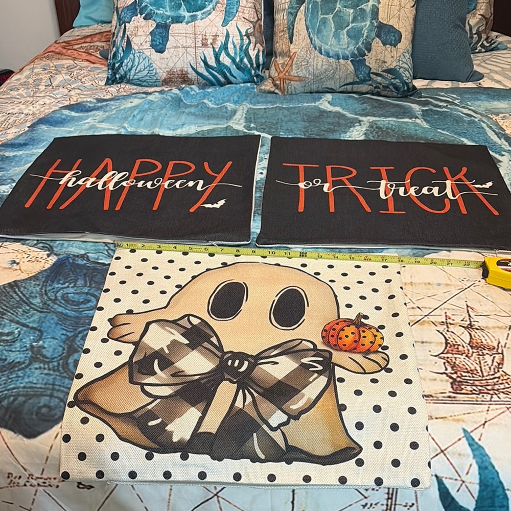 Halloween Ghost and Text Pillow Covers